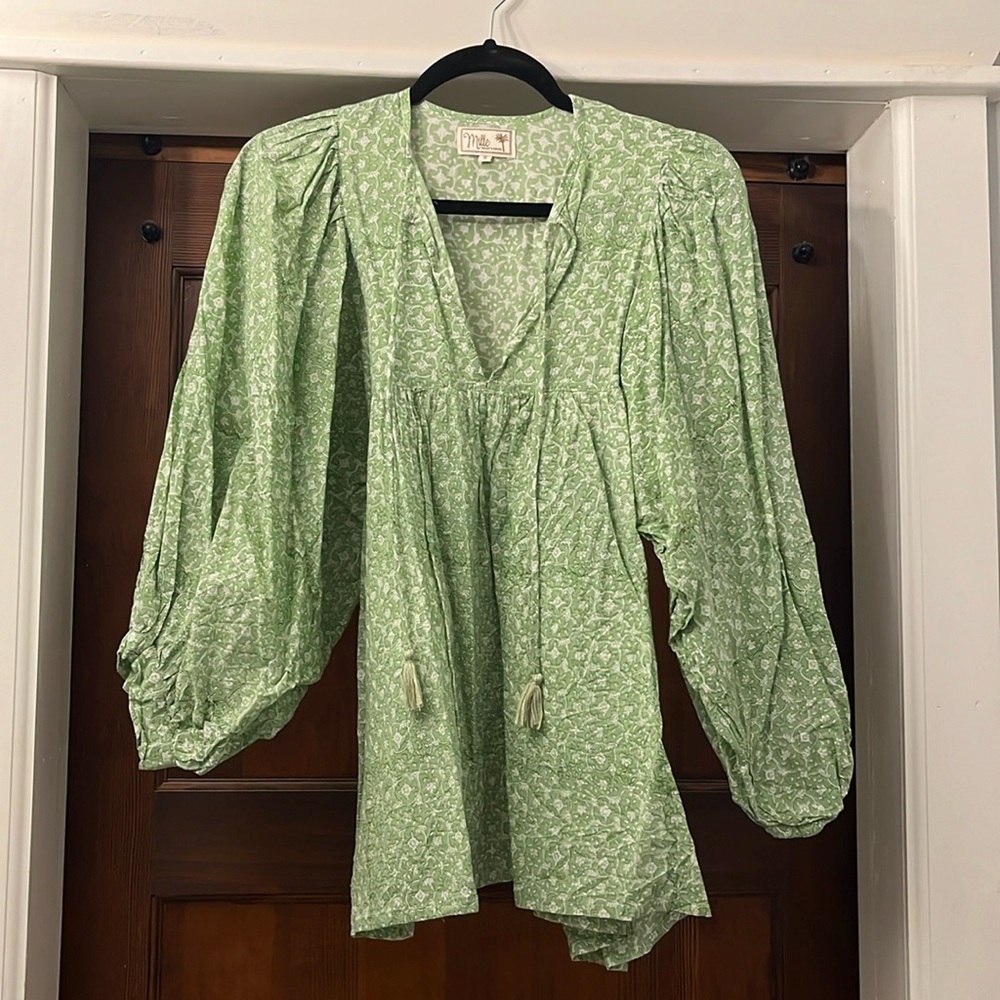 Millie green floral peasant blouse
